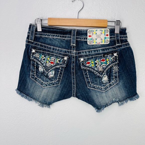 Miss Me Denim Colorful Geometric South western Style Denim Jean Mini Shorts - Picture 6 of 10